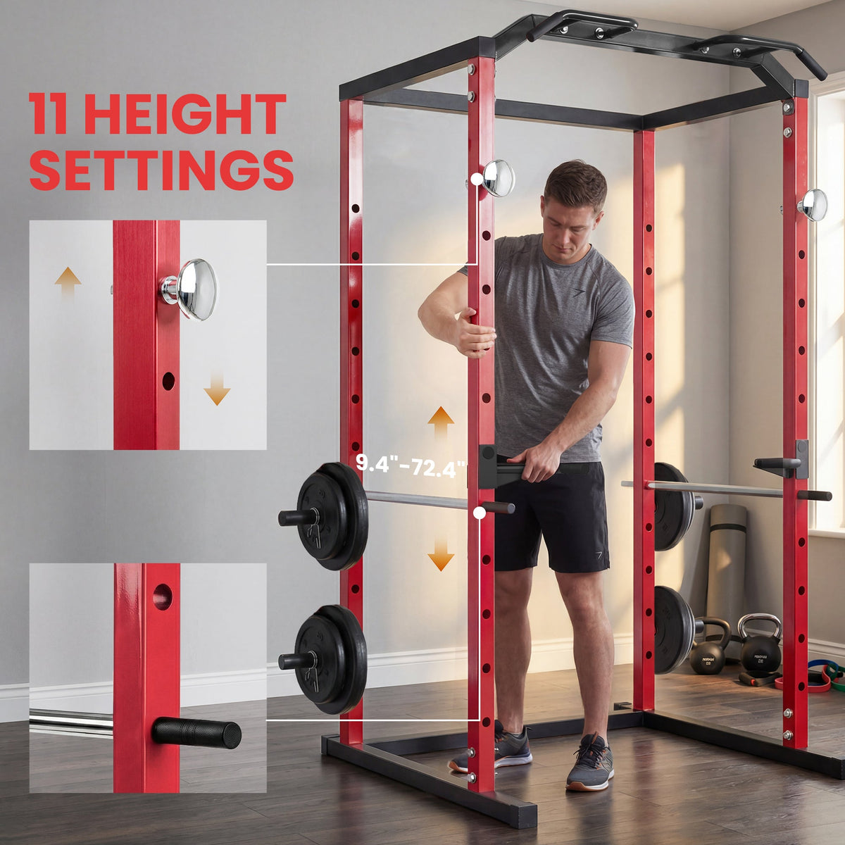 Power Cage, 1000 lbs Capacity Power Rack with Adjustable Height, Squat Rack for Home Gym Strength Training