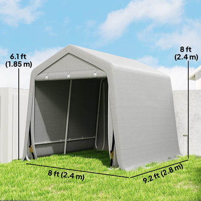 7.9' x 6.6' Garden Storage Tent, Patio Storage Shelter w/ Metal Frame and Double Zipper Doors, Dark Grey