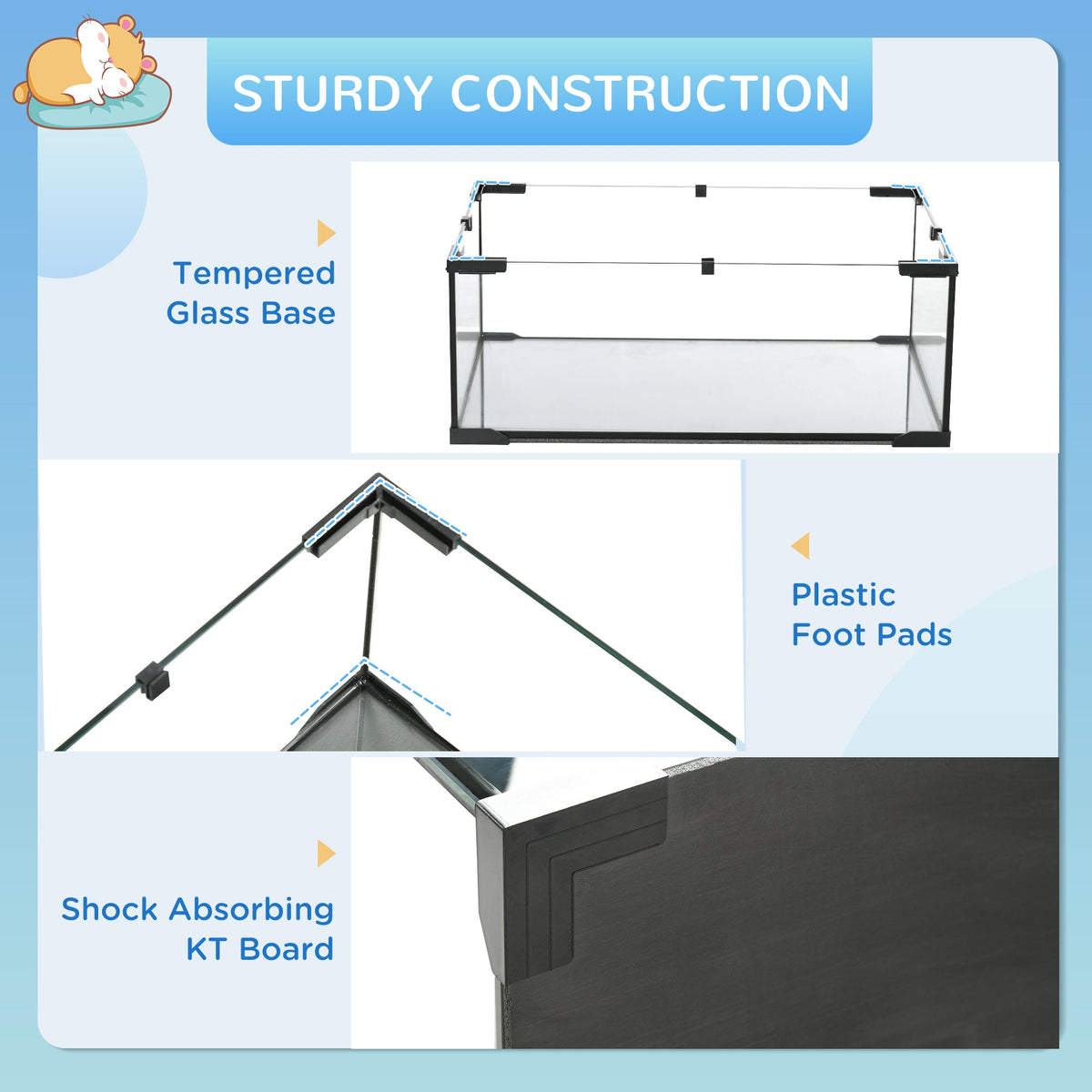 Hamster Cage, Gerbil Cage with Glass Basin for Small Hamsters, Black