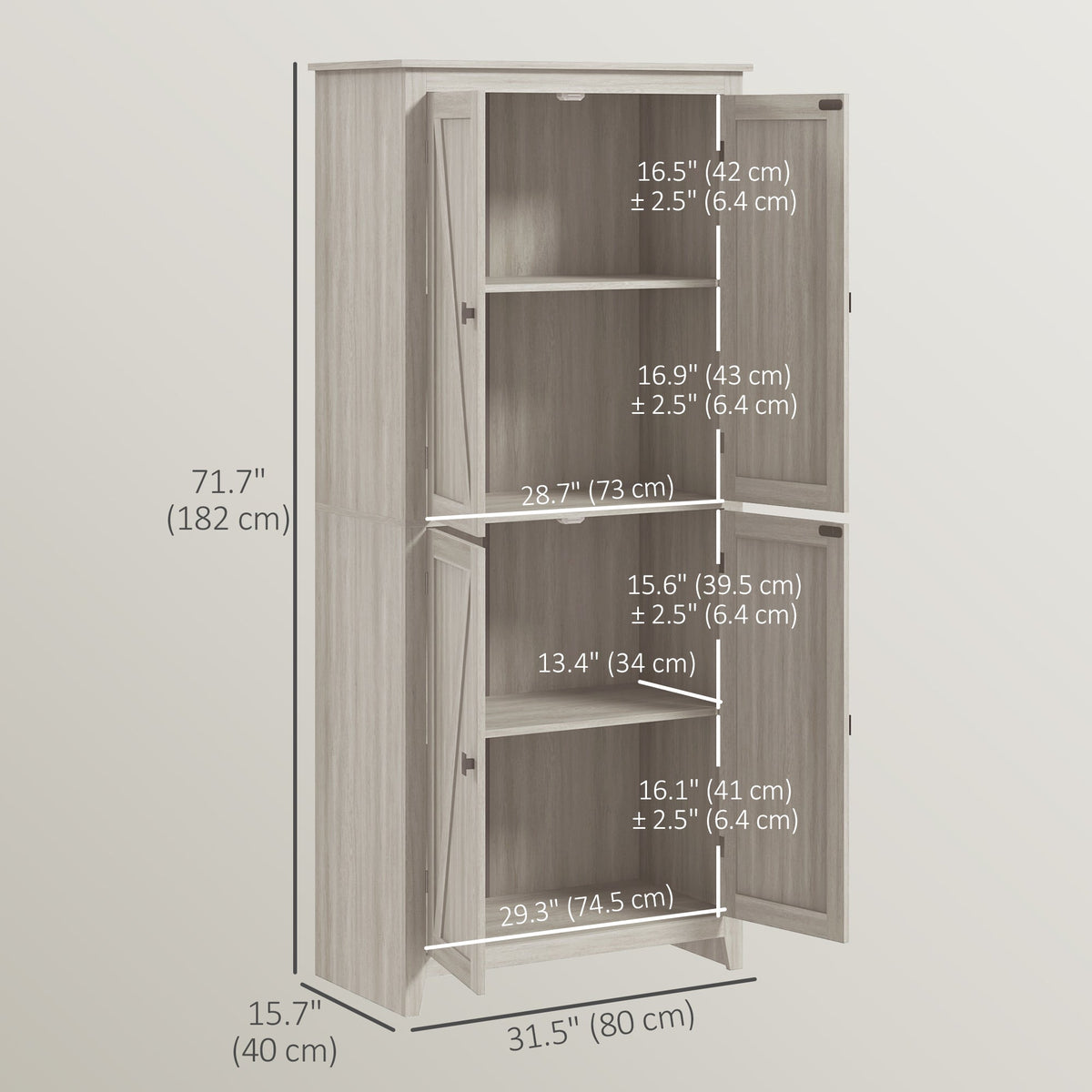 72" Freestanding Storage Cabinet, Kitchen Pantry Cabinet with Doors and Shelves for Dining Room, Natural