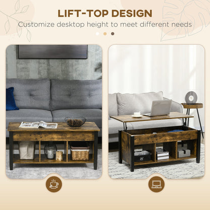 Lift Top Coffee Table, Modern Center Table with Storage Shelves and Hidden Compartment for Living Room, 41" L, Espresso