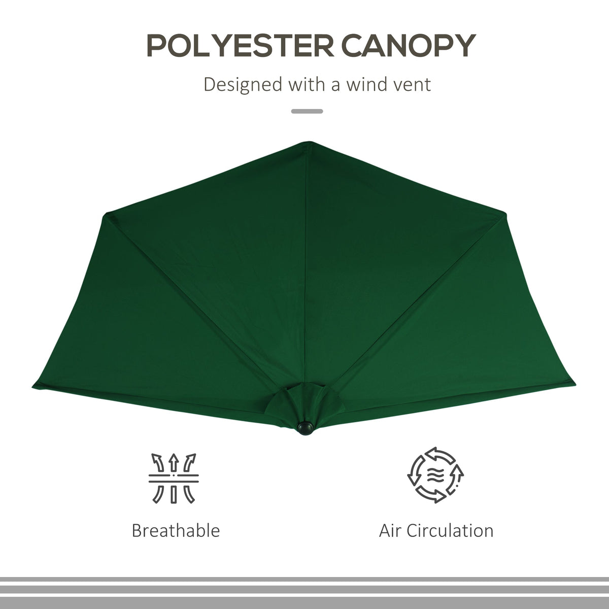 9.8ft Half Umbrella Semi Round Patio Parasol with Crank Handle, Top Vent for Garden, Balcony- NO BASE INCLUDED, Green