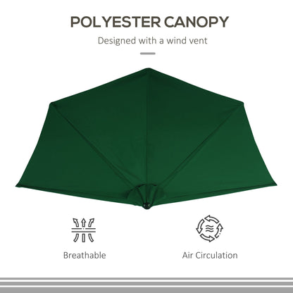 9.8ft Half Umbrella Semi Round Patio Parasol with Crank Handle, Top Vent for Garden, Balcony- NO BASE INCLUDED, Green