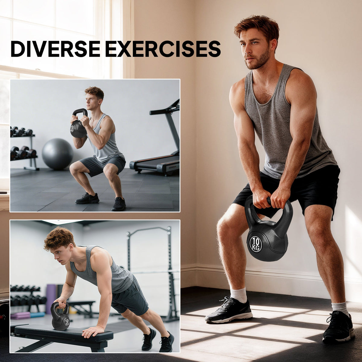 22lb Fitness Kettlebell, Plastic Exercise Weight, Weightlifting Tools with Sand, Handle, Noise Reduction for Home, Gym