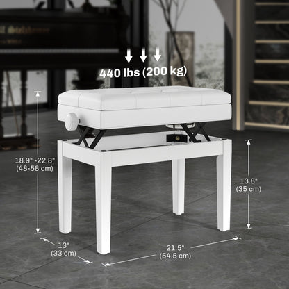 Adjustable Piano Bench with Storage and Soft PU Leather Padded, with Enough Music Storage Design, White