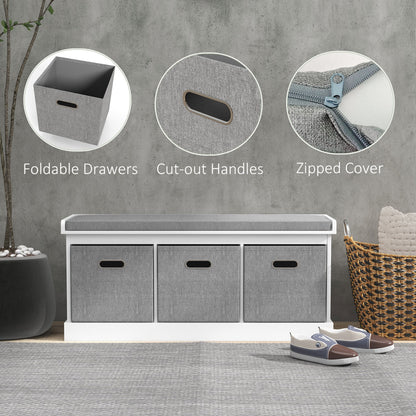 Shoe Storage Bench with Seat, Entryway Bench Seat with Cushion, 3 Fabric Drawers for Hallway, Dark Grey