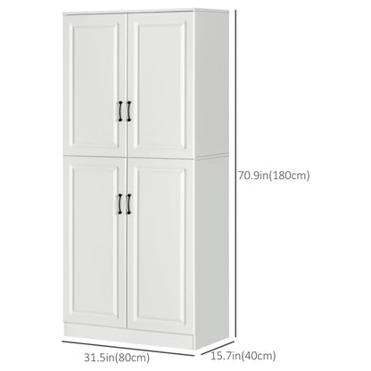 71" Freestanding Kitchen Pantry Cabinet, Storage Cabinet with 4 Hinged Doors and Adjustable Shelves, Black