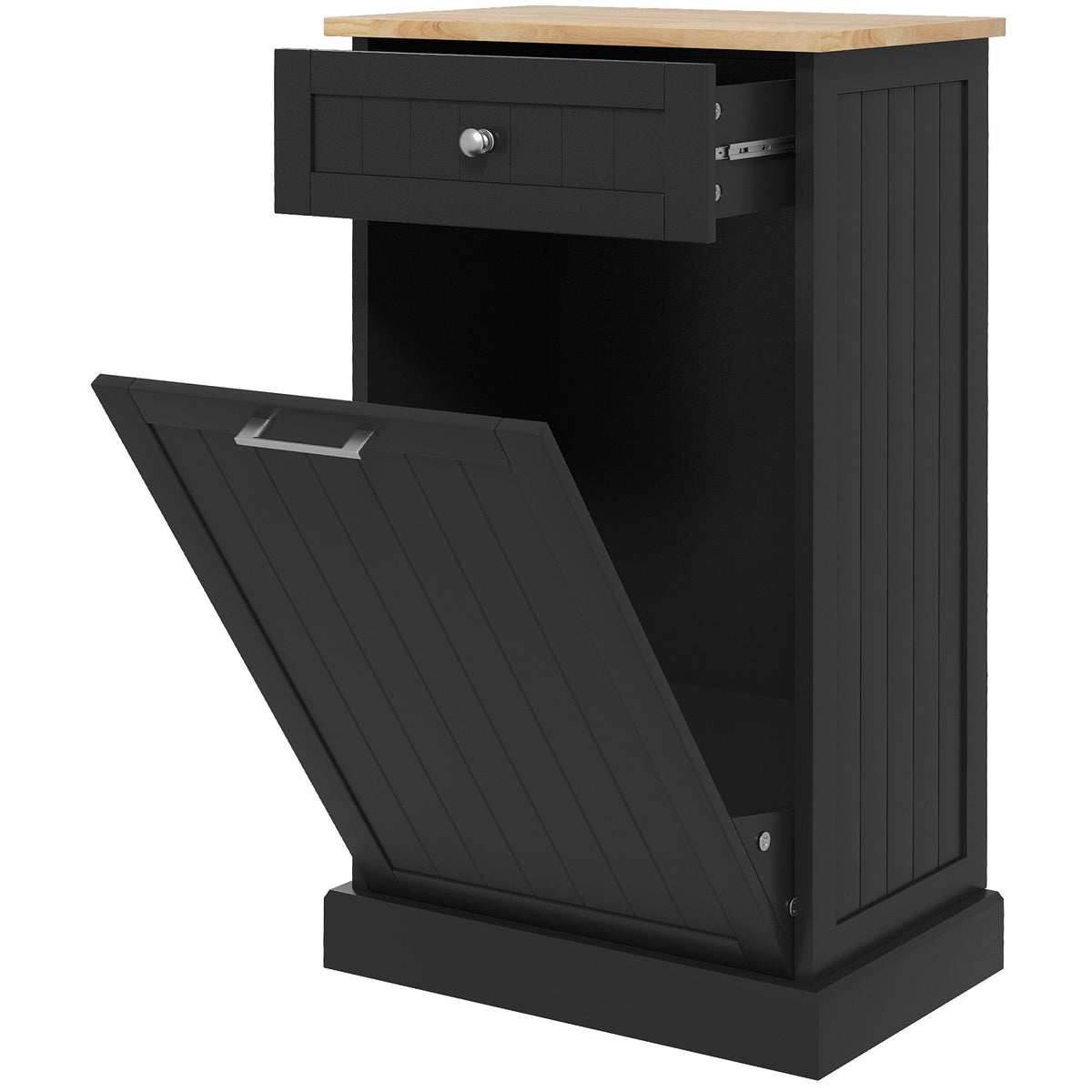 Kitchen Tilt Out Trash Bin Cabinet, Free Standing Recycling Cabinet, Trash Can Holder with Drawer, White