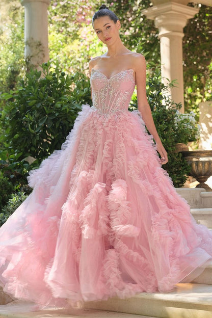 A-line gown features a romantic Layered soft tulle with glitter accents