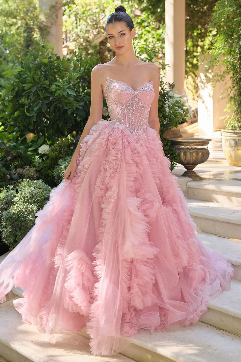 A-line gown features a romantic Layered soft tulle with glitter accents