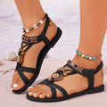 Women's Round Toe Vintage Flat Vacation Style Beaded Sandals