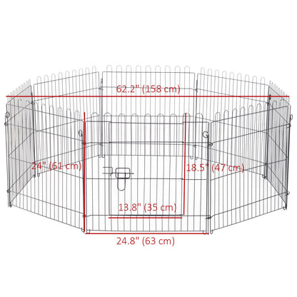 24inch 8-Panel Dog Playpen Octagon Pet Exercise Playpen Crate Foldable Dog Cage Pen Puppy Kennel, Black