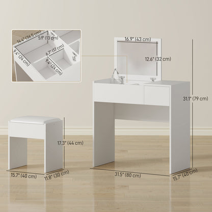 Mia Modern Vanity Set with Flip Top Mirror-White