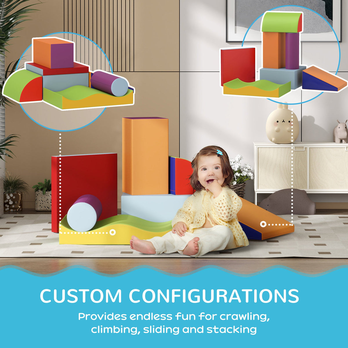 7 Pieces Soft Play Foam Climbing Blocks, Indoor Modular Kids Play Toys for Climbing, Crawling, Sliding, Dark Colour