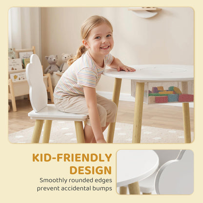 3 Pieces Kids Table and Chair Set, Activity Table and Chair Set with Cloud-Shaped Chairs, Mesh Bag