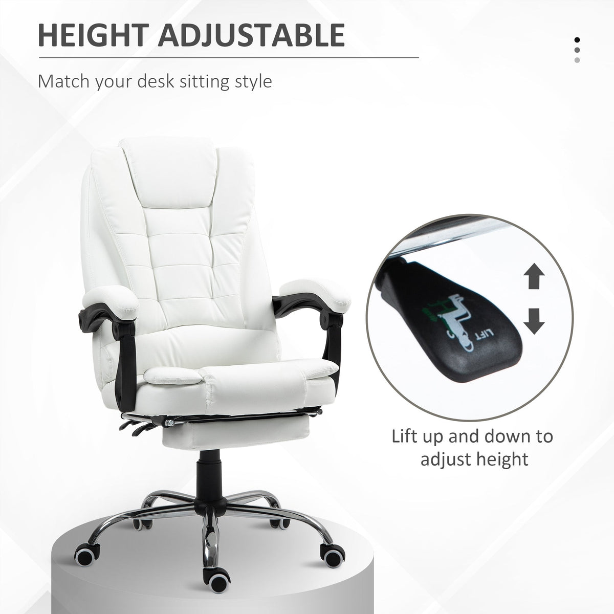 Ergonomic Office Chair with Back Support, PU leather Executive Office Chair with High Back, Retractable Footrest, Black