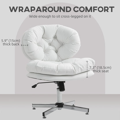 Computer Desk Chair, Armless Office Chair with Wide Padded Seat and Adjustable Height, Cream White