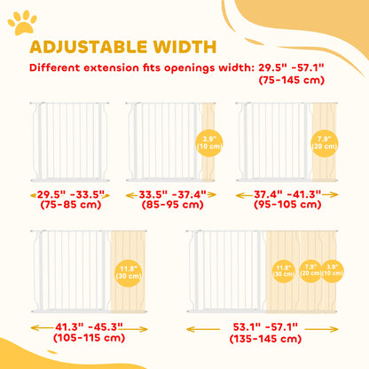30"- 45" Easy Install Pet Gate w/ Door & Double Locking System, Extra Wide Dog Gate for Stairs, Hallways, White