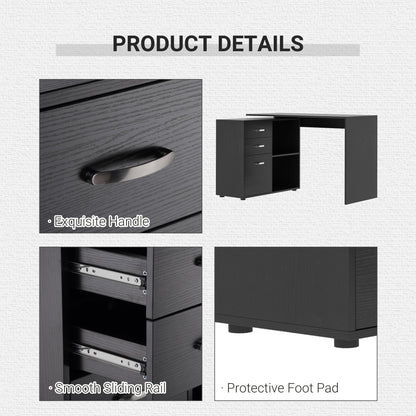 L-Shaped Corner Straight Writing Desk with Storage Shelf, Drawer, Home Office PC Table Computer Workstation, Black