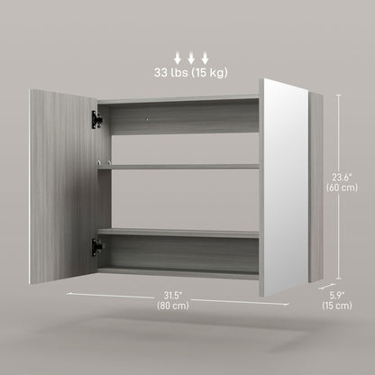 Bathroom Mirror Cabinet, Wall-Mounted Storage Organizer with Double Doors, Adjustable Shelf, White
