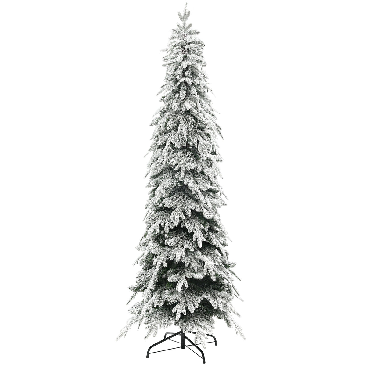 6ft Pencil Flocked Artificial Christmas Tree with 600 Branch Tips, Auto Open and Steel Base, Green