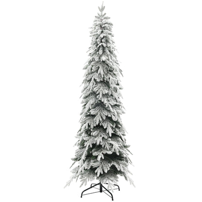 6ft Pencil Flocked Artificial Christmas Tree with 600 Branch Tips, Auto Open and Steel Base, Green