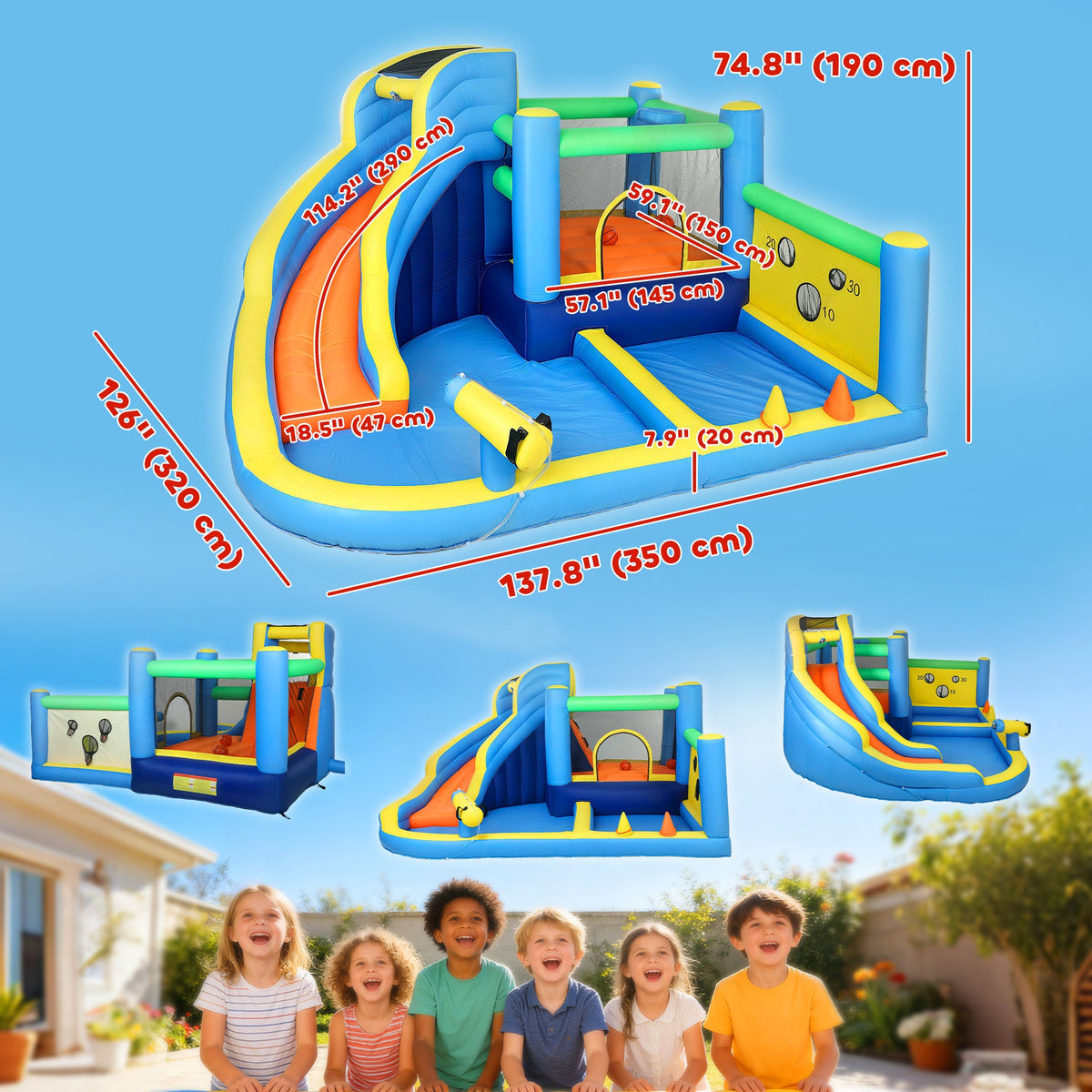 Bouncy Castle for Kids, Inflatable Bounce House with Slide, Pool (Ball Pit), Ball Shooting and Blower for Indoor Outdoor