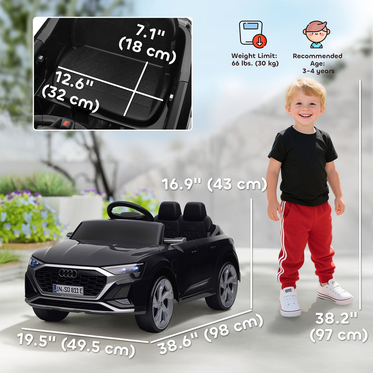 12V Battery Powered Kids Electric Car, Audi Q8 etron Sportback Licensed Ride on Car w/ Remote Control, Black