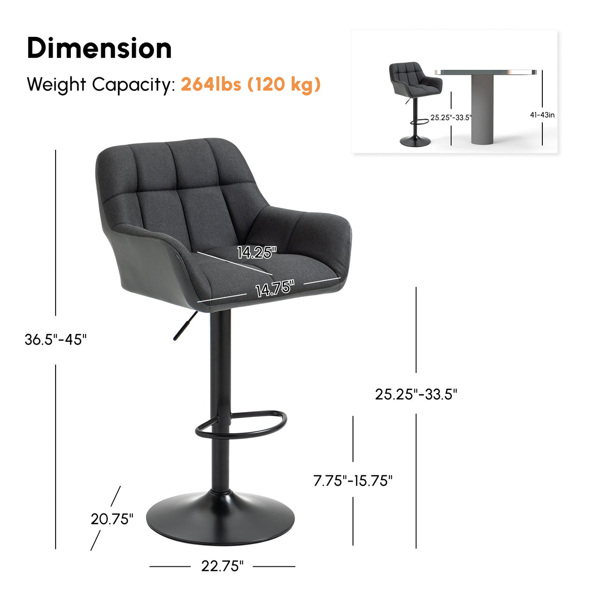 Swivel Barstools Set of 2 Adjustable Bar Stools with Footrest Armrests and PU Leather Back for Dining Room Cream White