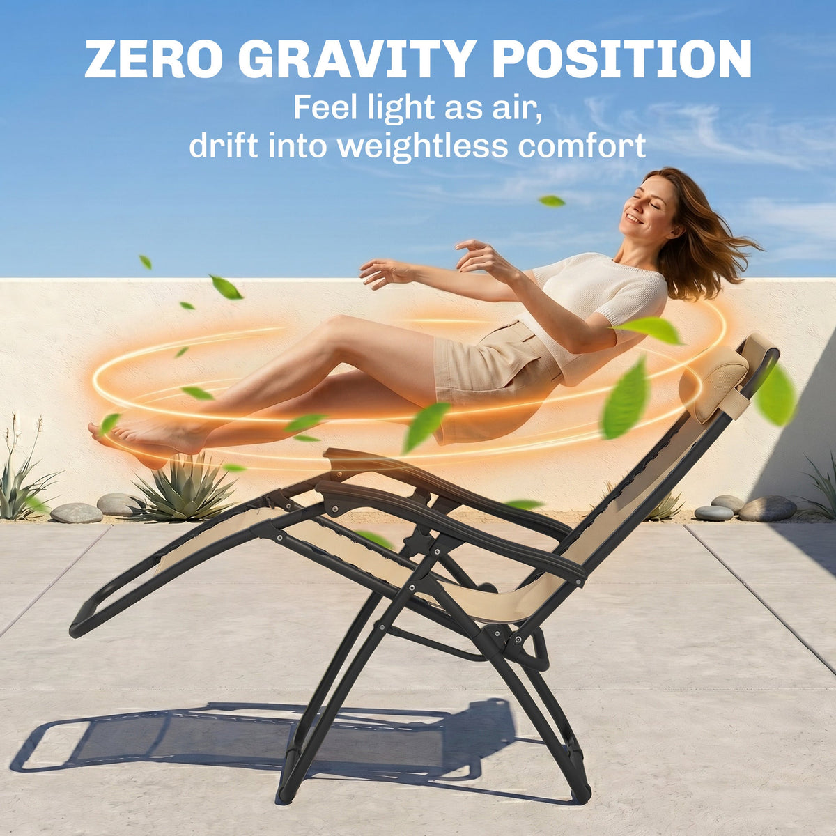 Zero Gravity Chair Set of 2 Patio Chair with Side Table Cupholders and Pillows for Pool, Backyard, Lawn, Black