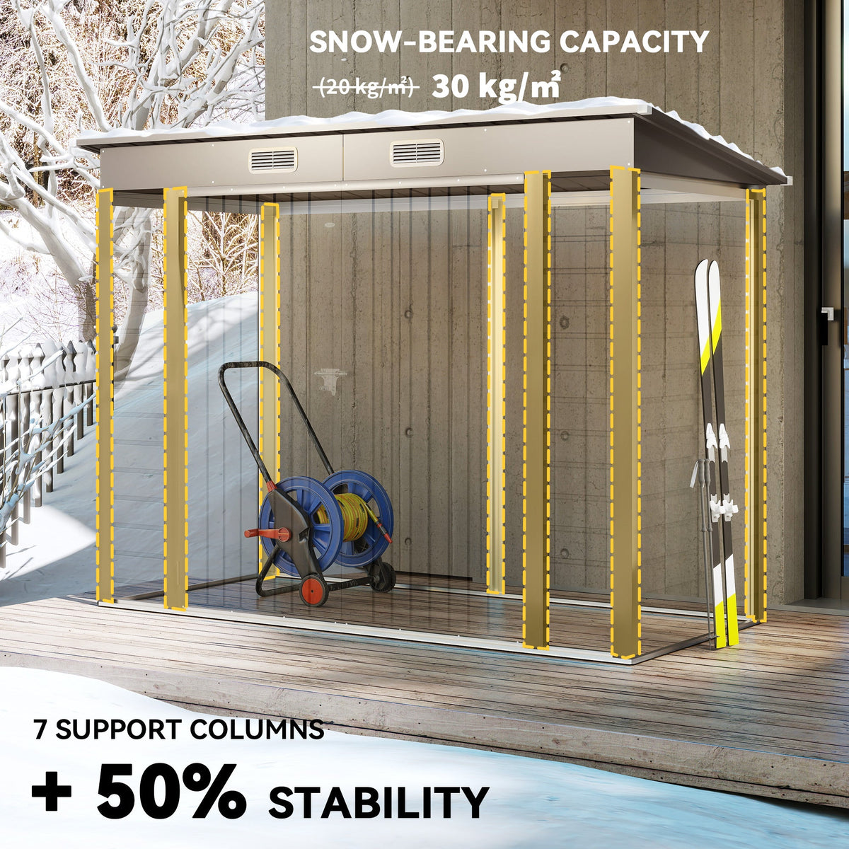 8 x 4FT Galvanized Garden Storage Shed, Metal Outdoor Shed with Double Doors and 2 Vents, Oak