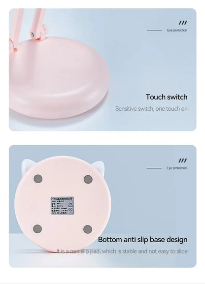 Cute Touch Control LED Desk Lamp - Portable Pink Cat Ear
