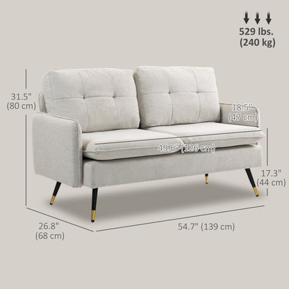 55" Loveseat Sofa, Linen Love Seat w/ S spring, Steel Legs and Button Tufting, Small Couch for Living Room, Dark Grey