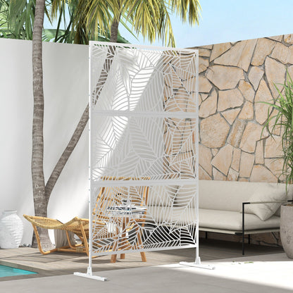 6.5FT Decorative Outdoor Divider, Metal Privacy Screen with Stand, Large Leaf Style, Black