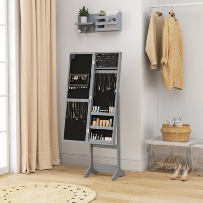 Free Standing Armoire Organizer, Lighted Mirrored Jewelry Cabinet w/ Angle Adjustable & 16 LED Lights Warm White