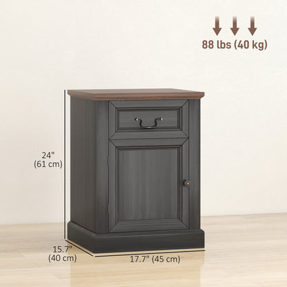 Side Table Set of 2, End Tables with Drawer and Cabinet, Nightstands for Small Spaces, Living Room, Black