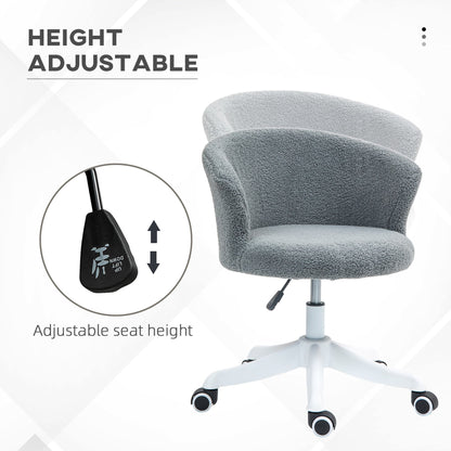 Armless Office Chair, Fluffy Computer Desk Chair with Adjustable Height, Swivel Wheels, Mid Back, Grey