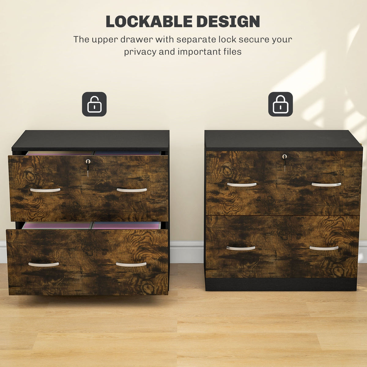 2 Drawer File Cabinet with Lock, Office Filing Cabinet, Hanging Bar for Letter Size, Home Office, Grey