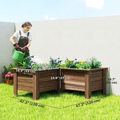 Raised Garden Bed, 47.2" x 47.2" x 19.7" Wooden Elevated Planter Box Outdoor with Legs, for Vegetables, Flowers, Herbs, L-shaped, Natural