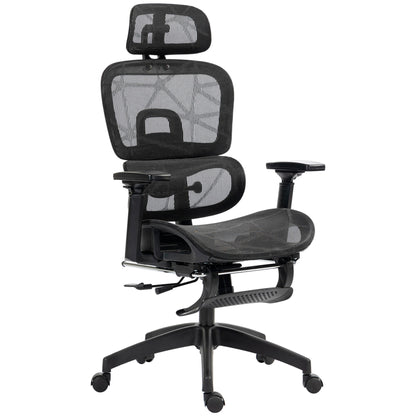 Mesh Office Chair with 3D Armrest, High Back Desk Chair with Lumbar Support, 135° Reclining, Adjustable Headrest, Black