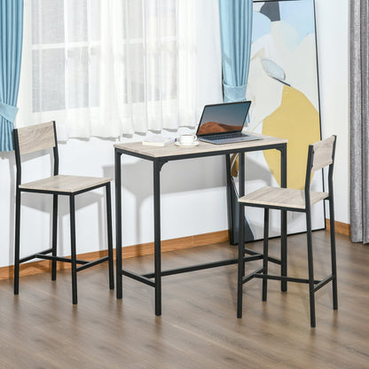 Industrial Bar Table Set Counter Height 3 Piece and 2 High Back Stools Set Dining Table Set Natural Wood