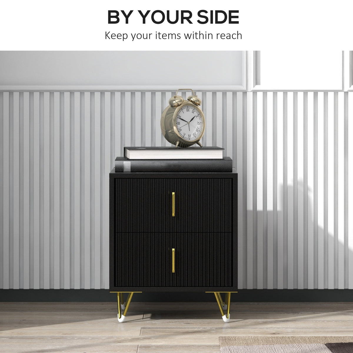 Bedside Table, Modern Nightstand with 2 Drawers, Side End Table with Metal Legs for Living Room, Bedroom, White