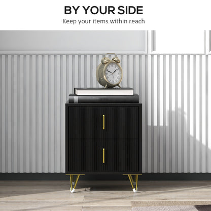 Bedside Table, Modern Nightstand with 2 Drawers, Side End Table with Metal Legs for Living Room, Bedroom, White