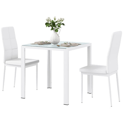 5-Piece Rectangular Glass Kitchen Table and Chairs with Metal Frame and Faux Leather Upholstery for Dining Room, Black