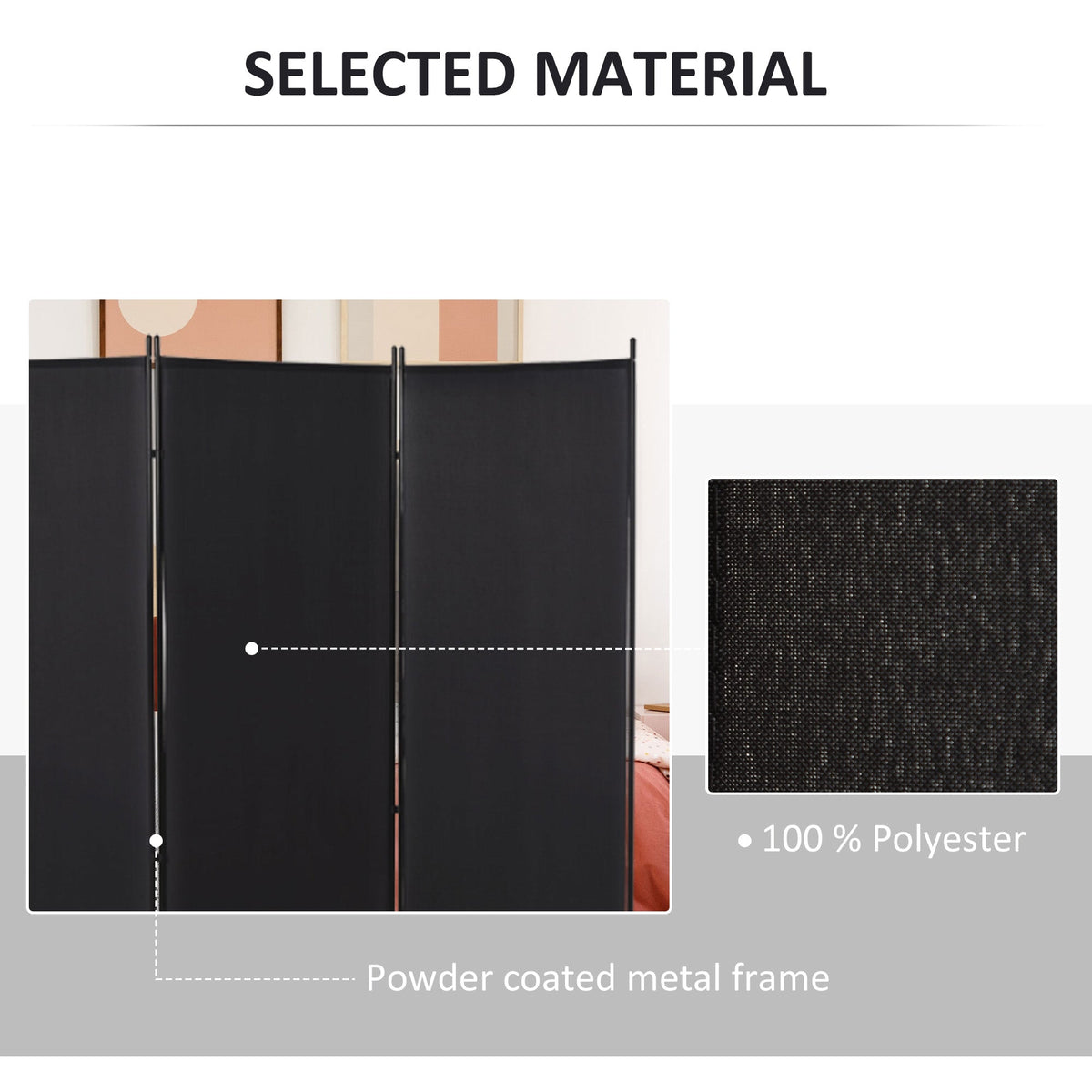 6' 3 Panel Room Divider, Double Hinged Folding Wall Divider, Indoor Privacy Screen for Home Office, Black