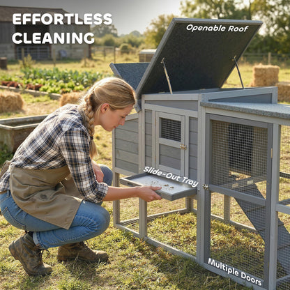 Large Chicken Coop, Wooden Hen House with Covered Run, Nesting Box, Pull-Out Tray, Opening Asphalt Roof