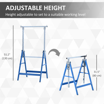 Set of 2 Adjustable Telescopic Builders Trestle, DIY Steel Work Bench Carpenter, Folding Saw Horse Tools Black