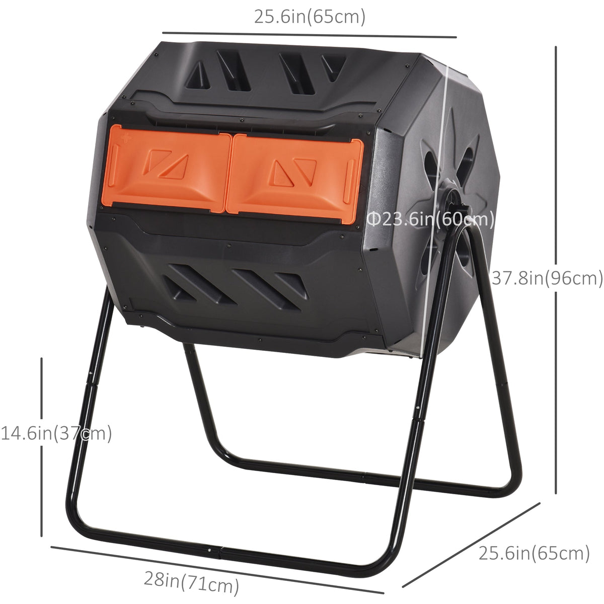 43 Gallon (160L) Tumbling Compost Bin Outdoor Dual Chamber 360° Rotating Composter with Sliding Doors, Solid Steel Frame and Gloves, Black