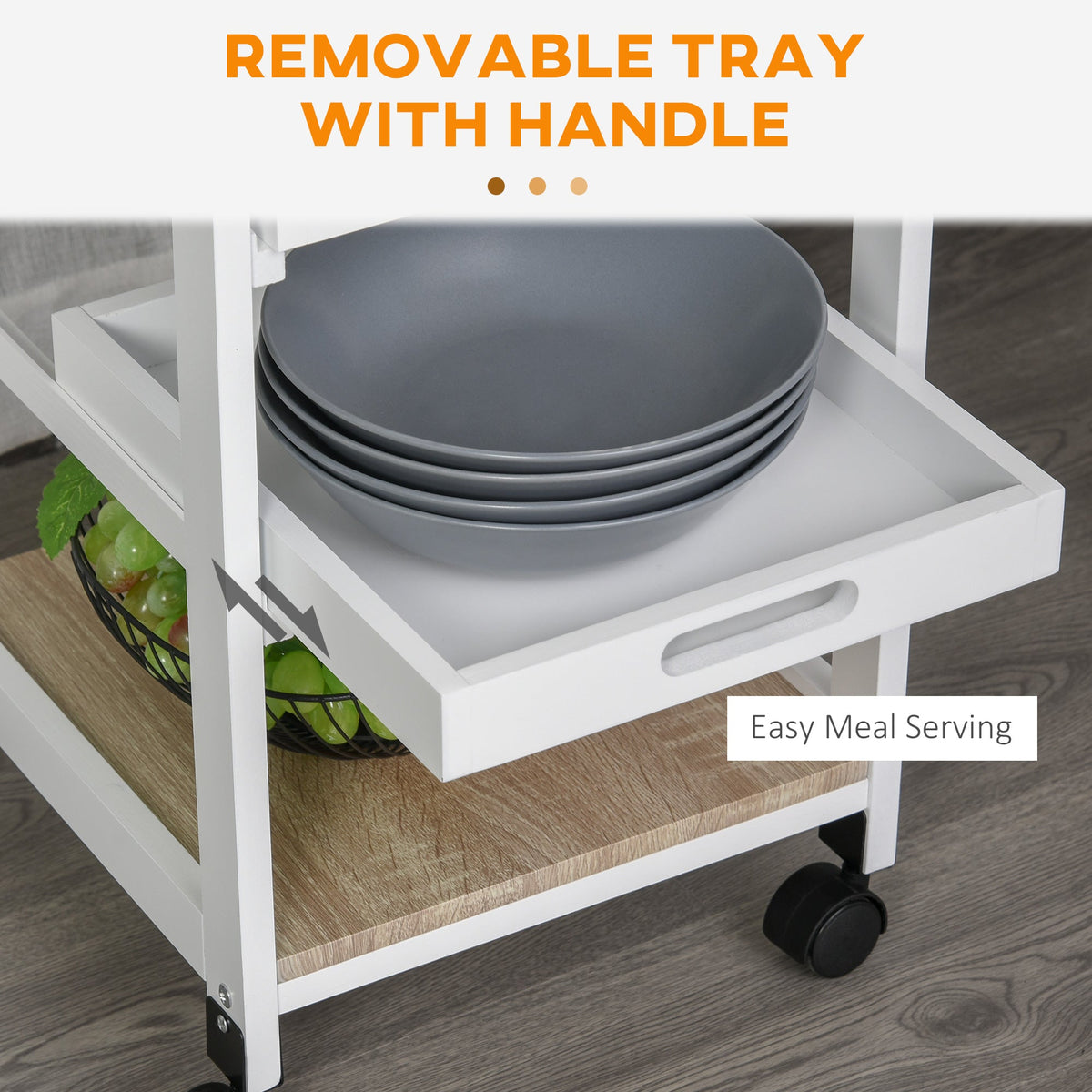 Rolling Kitchen Island Cart, Mobile Utility Storage Cart with Drawer, Wire Storage Basket, Removable Tray, Grey