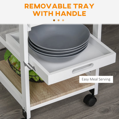 Rolling Kitchen Island Cart, Mobile Utility Storage Cart with Drawer, Wire Storage Basket, Removable Tray, Grey